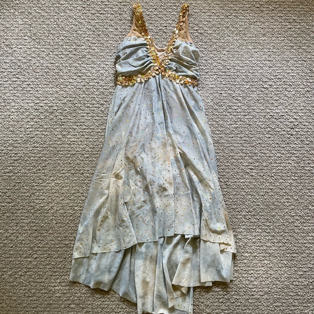 Girls Light Blue and Gold Dance Costume Dress